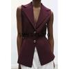 Spring New Women's Clothing British Style Decorated Row Button Ruched Lapel Sleeveless Knitting Vest Jacket 4192023