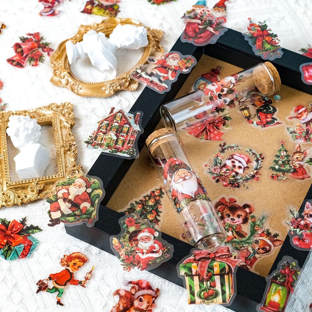 50 PET Christmas Santa Claus themed transparent stickers for party decoration, doors and windows, refrigerator stickers 2026