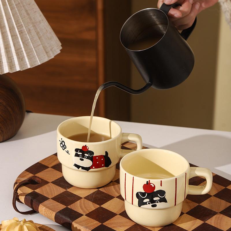 Schnauzer Stacked Cup Cute Ceramic Cup Coffee Cup High Value Mug Household Drinking Cup Breakfast Cup