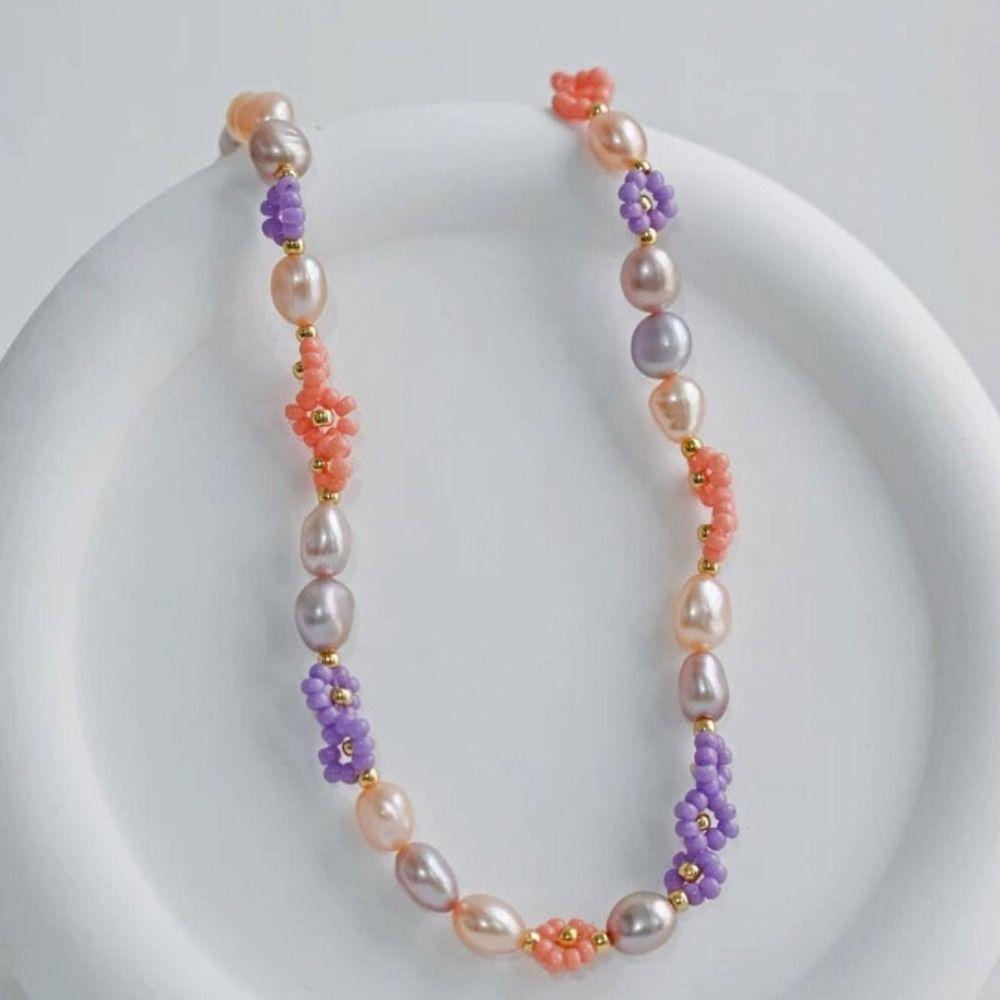 Minority Design Daisy Bracelet Bead Flower Pearls Clavicle Chain Simple Rice Bead Necklace  Women