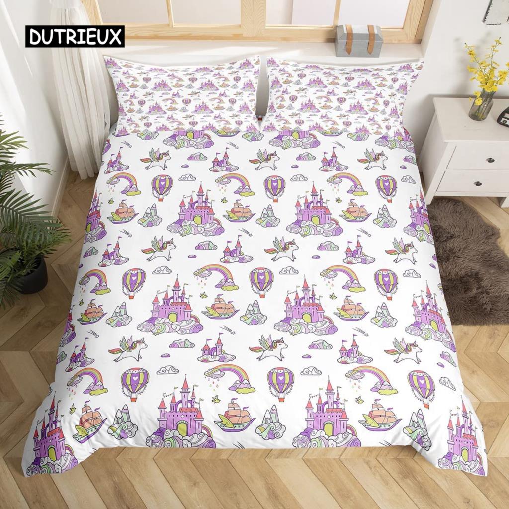 Dolphin Comforter Cover King Size Cute Unicorn Duvet Cover Cartoon Animal Pattern Bedding Set Blue Ocean Beach Theme Quilt Cover