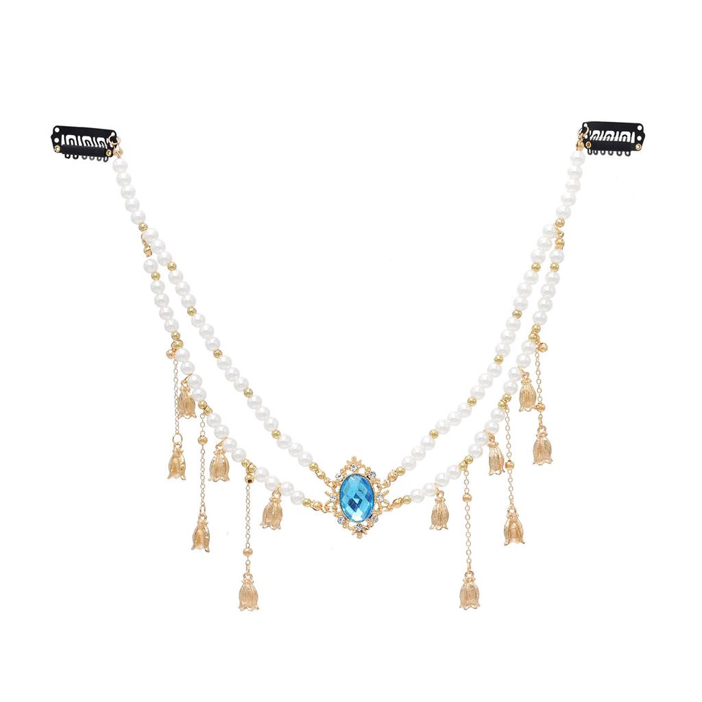 Princess Pearl Forehead Chain Ancient Style Tassel Necklace Ethnic Wind Hair Accessories Yunnan Lijiang Decorations Jewelry