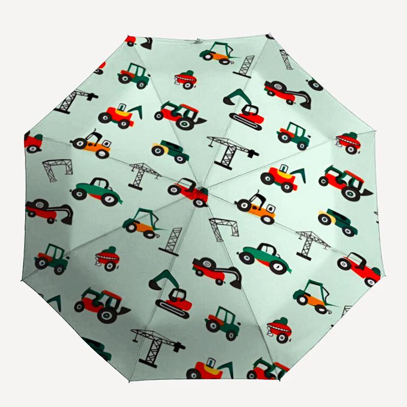 Excavator Theme Automatic Umbrella, Lightweight & Portable, 8 Rib, Perfect for Outdoor Travel, Birthdays, Christmas, Gifts.