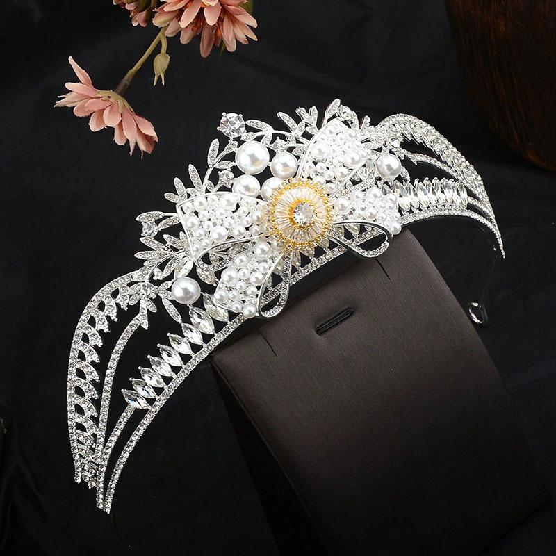 Korean Bridal Pearl Rhinestone Bow Bridal Crown Hair Crown Jewelry Headdress Hair Accessories