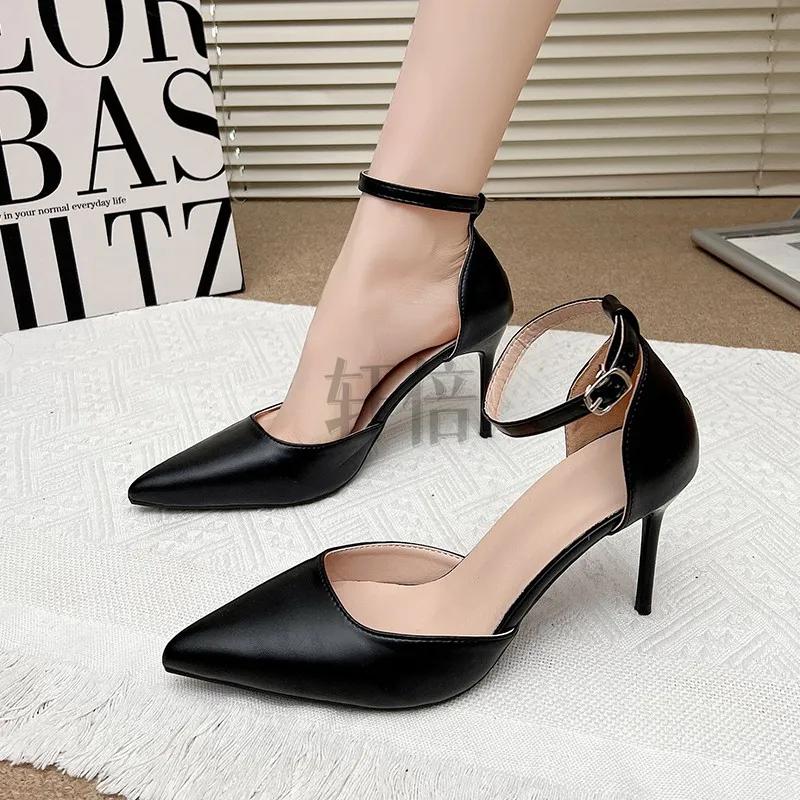 Fashion Fashion Stiletto Sandals Spring New Pointed Head Shallow Mouth Metal Buckle A Word with Anti-slip Wear-resistant High Heels