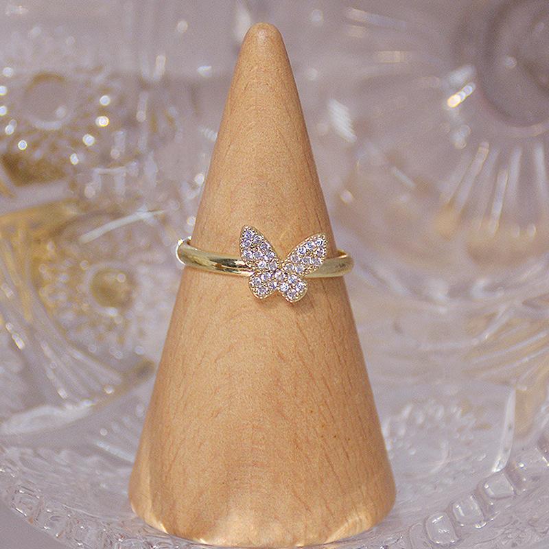 Korean Gold Hollow Butterfly CZ Ring for Women Adjustable Open Design Pave Zircon Butterfly Ring Wedding Jewelry Gift