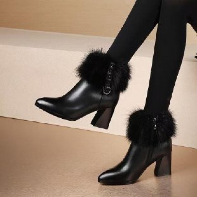 Coarse heel high heel boots autumn and winter velvet new thin boots with skirt comfortable small short boots