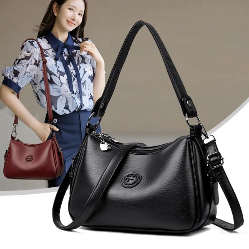 Fashionable Women's Shoulder Bag, Soft PU Leather Crossbody Bag, Solid Color Handbag, Suitable for Daily Use, Shopping, Commuting