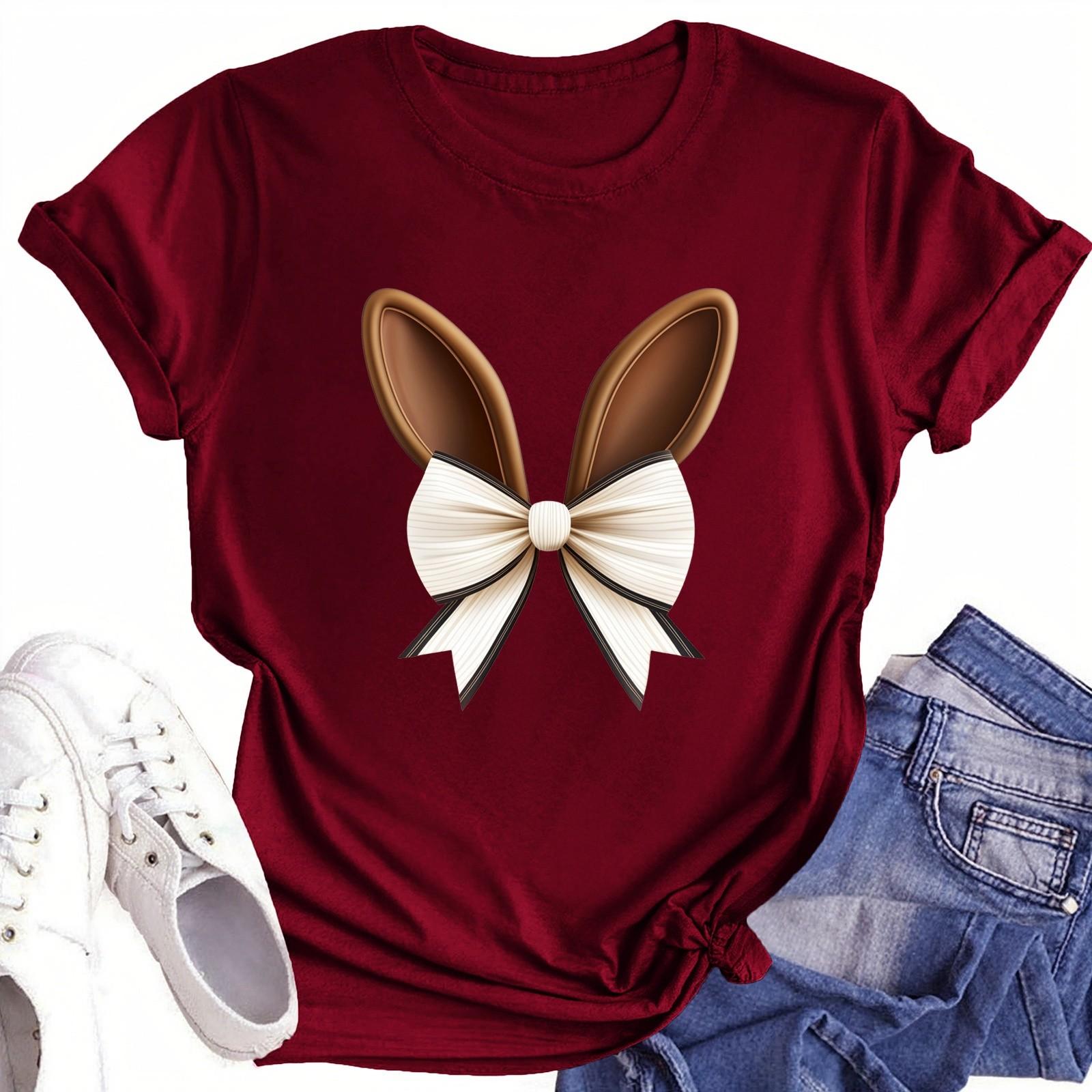 

Женская повседневная футболка с круглым вырезом и короткими рукавами с принтом S винный