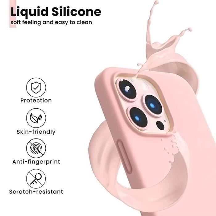 Coque de protection - booling - iphone 16 pro - silicone liquide rose - 2 verres trempés - effet mat