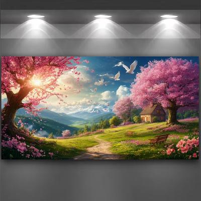 Pink Tree Landscape House Large Size Diamond Painting Diy Full Square Round Drill Rhinestone Embroidery Scenery Mosaic Cross Stitch Kits