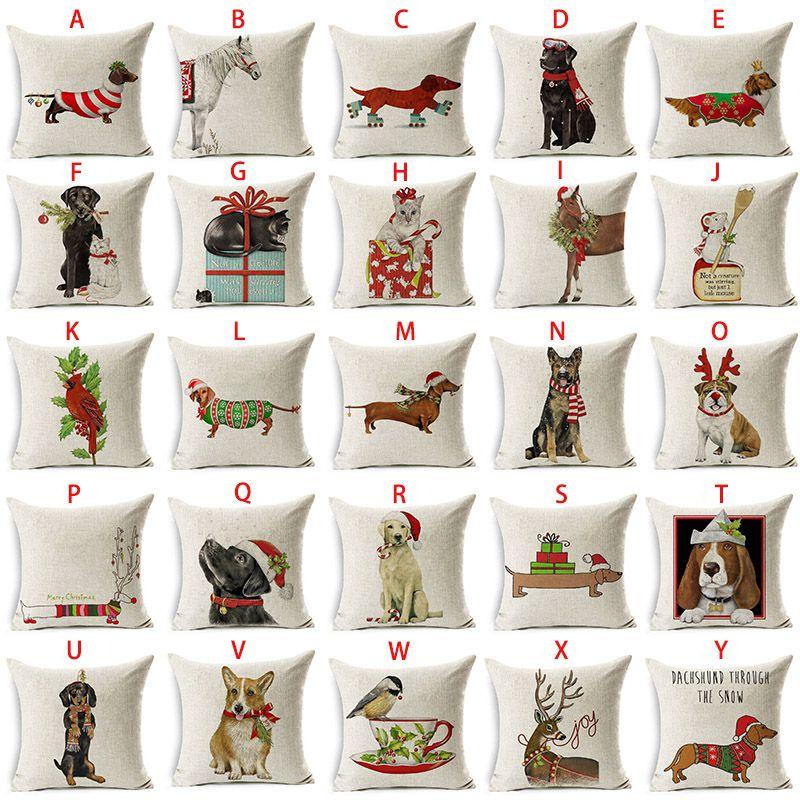 Luxurious 18'' Dachshund Printed Christmas Linen Cushion Cover For Chic Home Decor