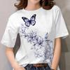 Summer Round Neck 3D Butterfly Flower Pattern Print Top Fashionable Casual Short Sleeved Women's T-shirts