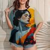 Plus Size Women's T-Shirt Summer Casual Round Neck Short Sleeve Top Fashion Girl Pattern Print Outdoor Loose Oversized Clothing