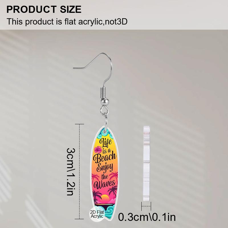 2D Flat Acrylic Life Is A Beach Enjoy The Waves Dangle Earrings, Suitable As Summer Holiday Gifts for Women and Party Decorations.