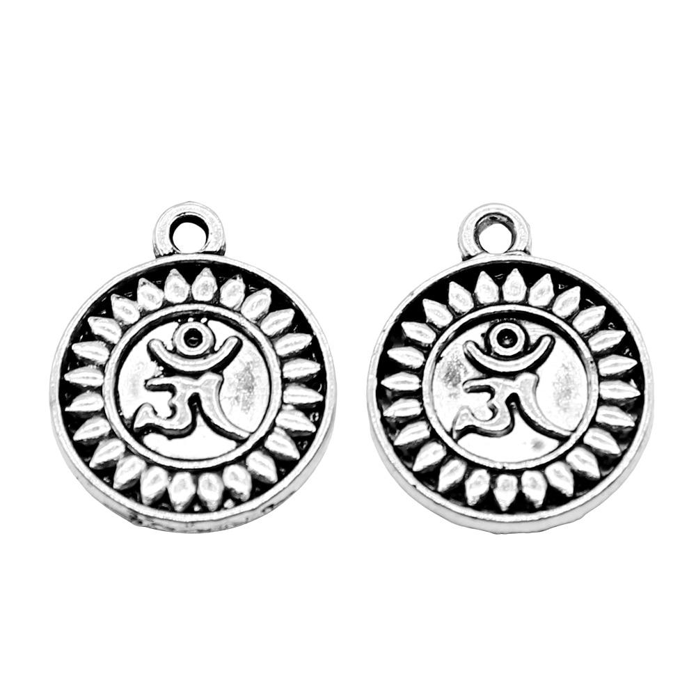 

10шт двусторонний Om Charms Charms Античное серебро Цвет Цинковый сплав 13X15mm