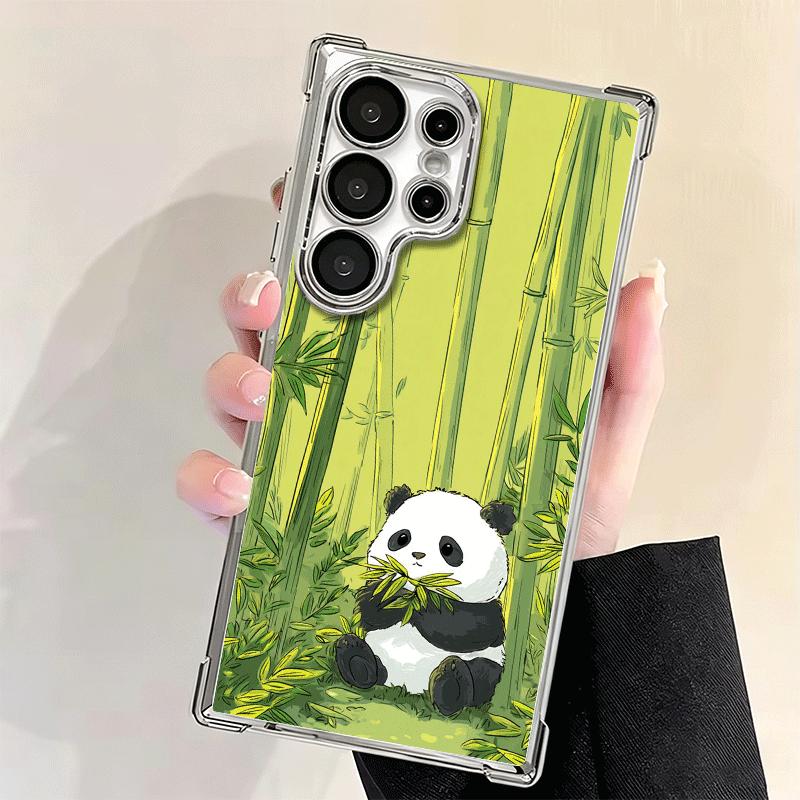 Cute Cartoon Panda Plating Phone Case For Samsung Galaxy S24 S25 FE S26 Edge S23 Ultra S22 S21 Plus S20 Anti-Fall Airabag Cover