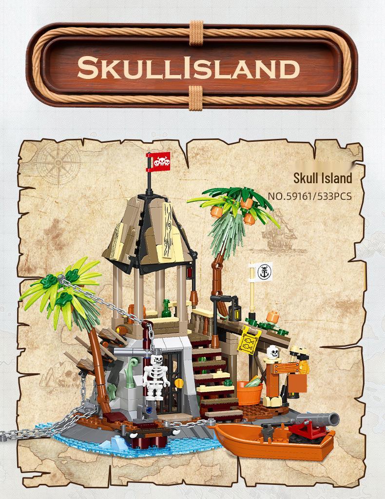 Pirate Series Medieval Black Rock Reef Skull Island Building Blocks Set