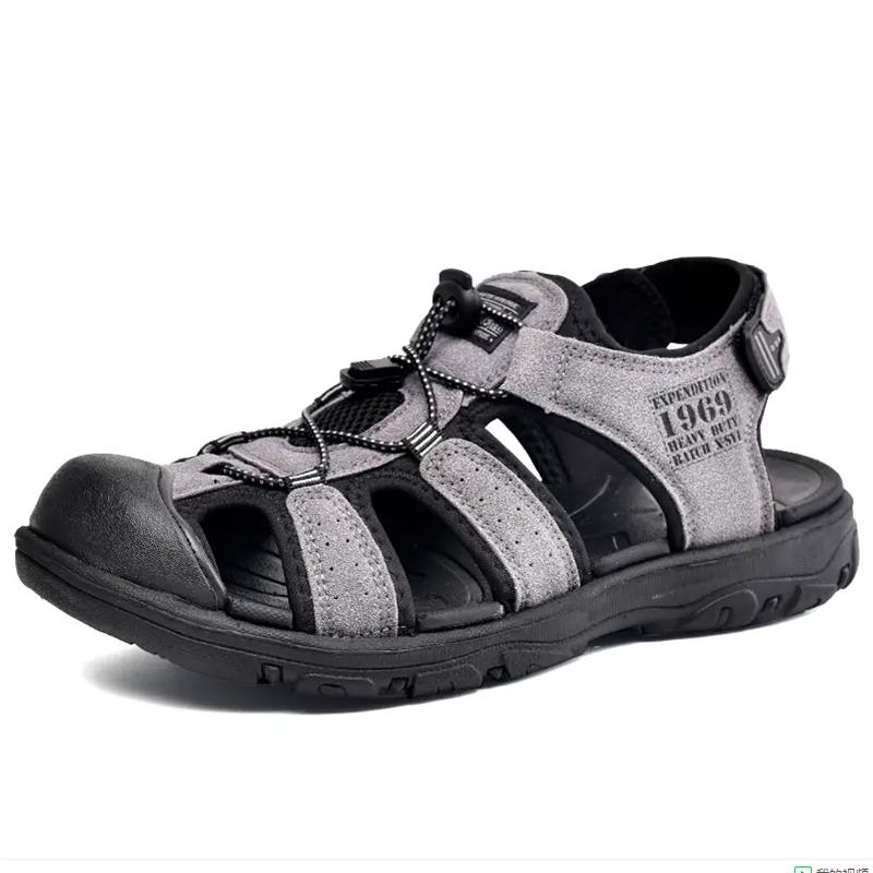 Fashion Summer outdoor men's slippers Leather men comfortable fashion casual beach sandals 2024 new plus-size men's walking shoes