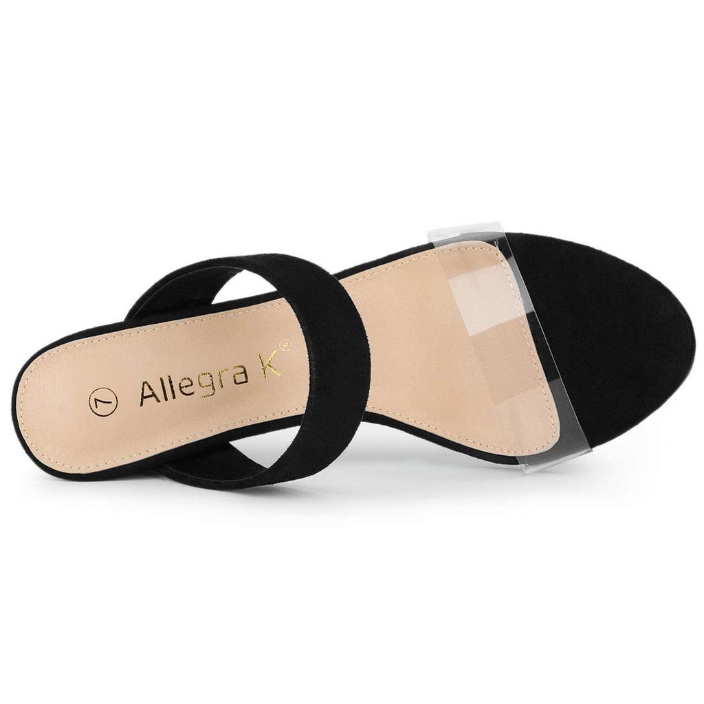 Allegra K Women's Black Slide Mule Sandals with Clear Strap Block Heel, Size 25.5cm