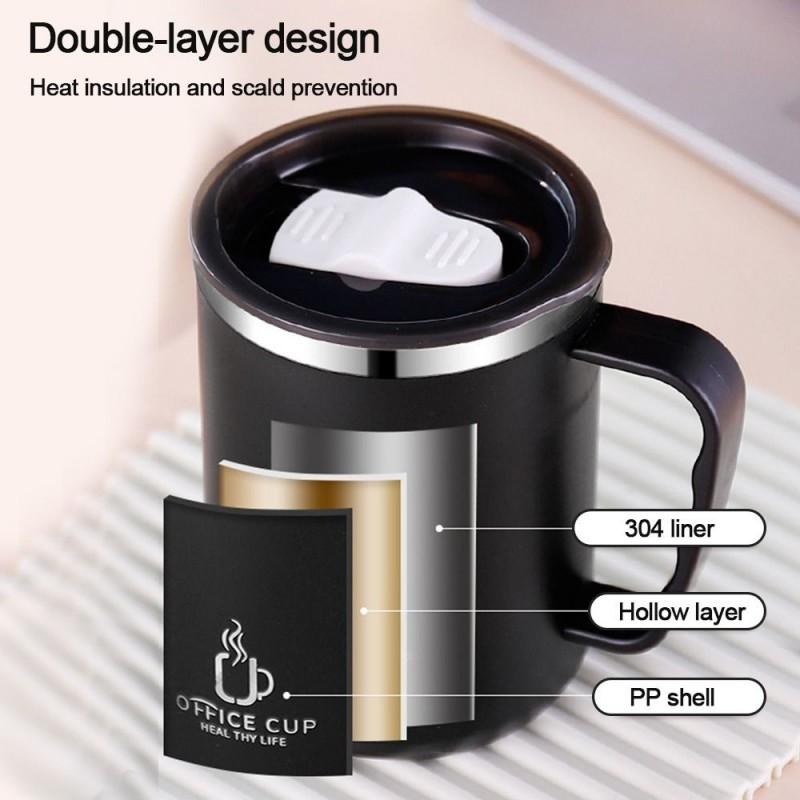 500ML Stainless Steel Mug With Lid Double Layer Coffee Milk Graduated Mouth Cup Creative Insulation Tea Mug Office Thermos Gifts