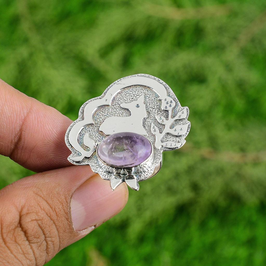 African Amethyst Gemstone 925 Silver Sister Solitaire Birthday Engagement Ring