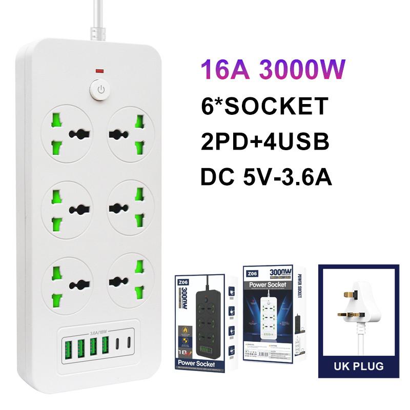 2500w3000w Universal Strip Power 2m Extension Cord Socket 346 Way Uk Plug Fast Charging Power Board