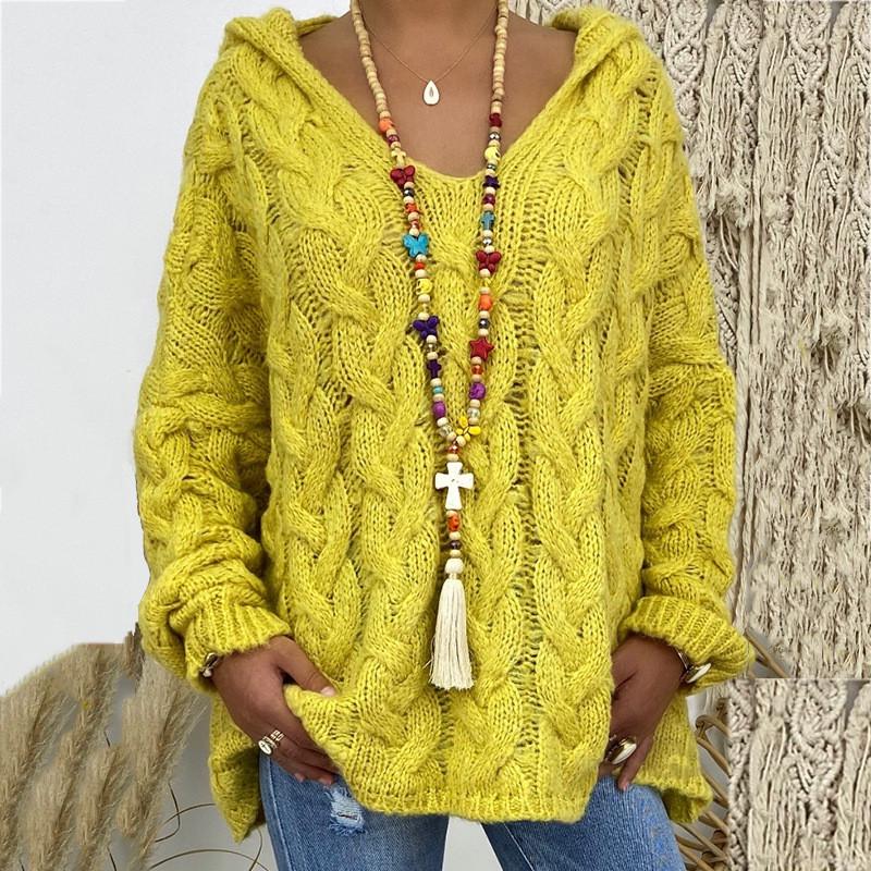 Women Fashion Loose Large Size Solid Color Hood Long Sleeves Sweater Tops