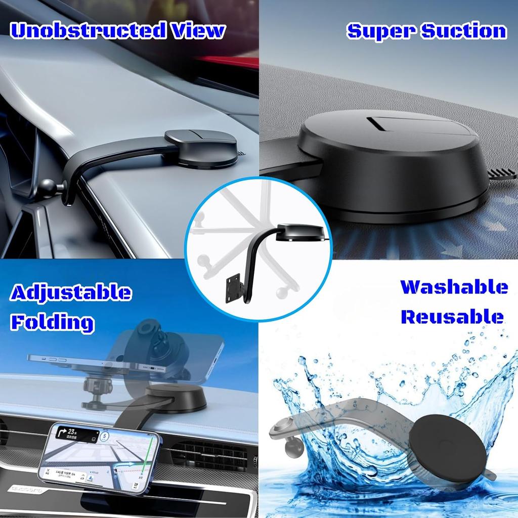 Suction Cup Mount For Carplay Screen, Adjustable Aluminum Alloy Arm, Low Profile Dashboard Mount With 78Mm Strong Adhesive Disk For All Car Display