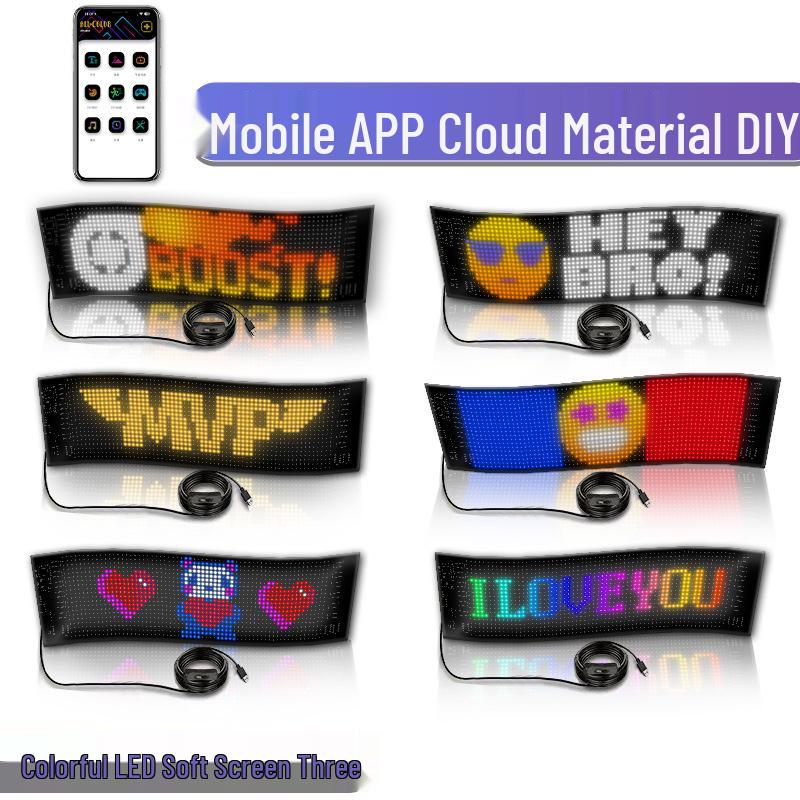 LED Bluetooth Smart Display: USB-Powered Flexible Full-Color Advertising Screen for Cars