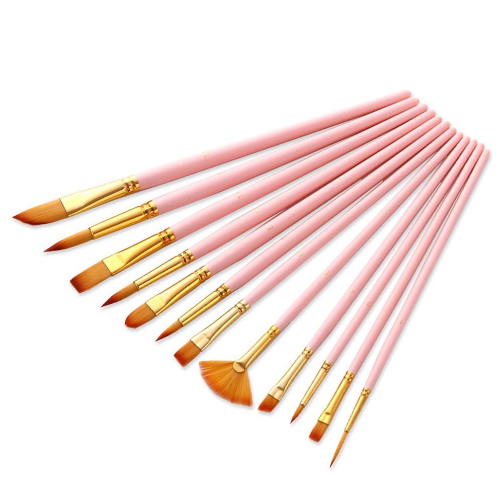 12Pcs Nylon Watercolor Brush Set Pointed Round Flat Head Soft Hair Hand Drawn Watercolor Artists Beginner's Art Painting Brushes