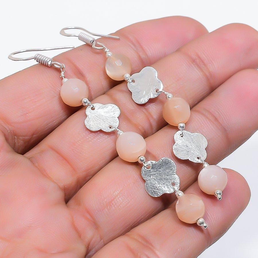 Peach Chalcedony Gemstone 925 Sterling Silver Jewelry Earring 3.03" GK-7326