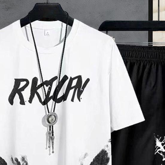 Summer Tracksuit Fashion O-Neck Quick Drying T-shirt Shorts Set Men Loose T-shirt Shorts Jogger Outfit Sportswear Suit Streetwear