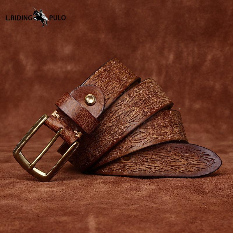 Personalized Carved Design Thickened Retro Genuine Leather Belt Men's First Layer Cowhide Casual Belt