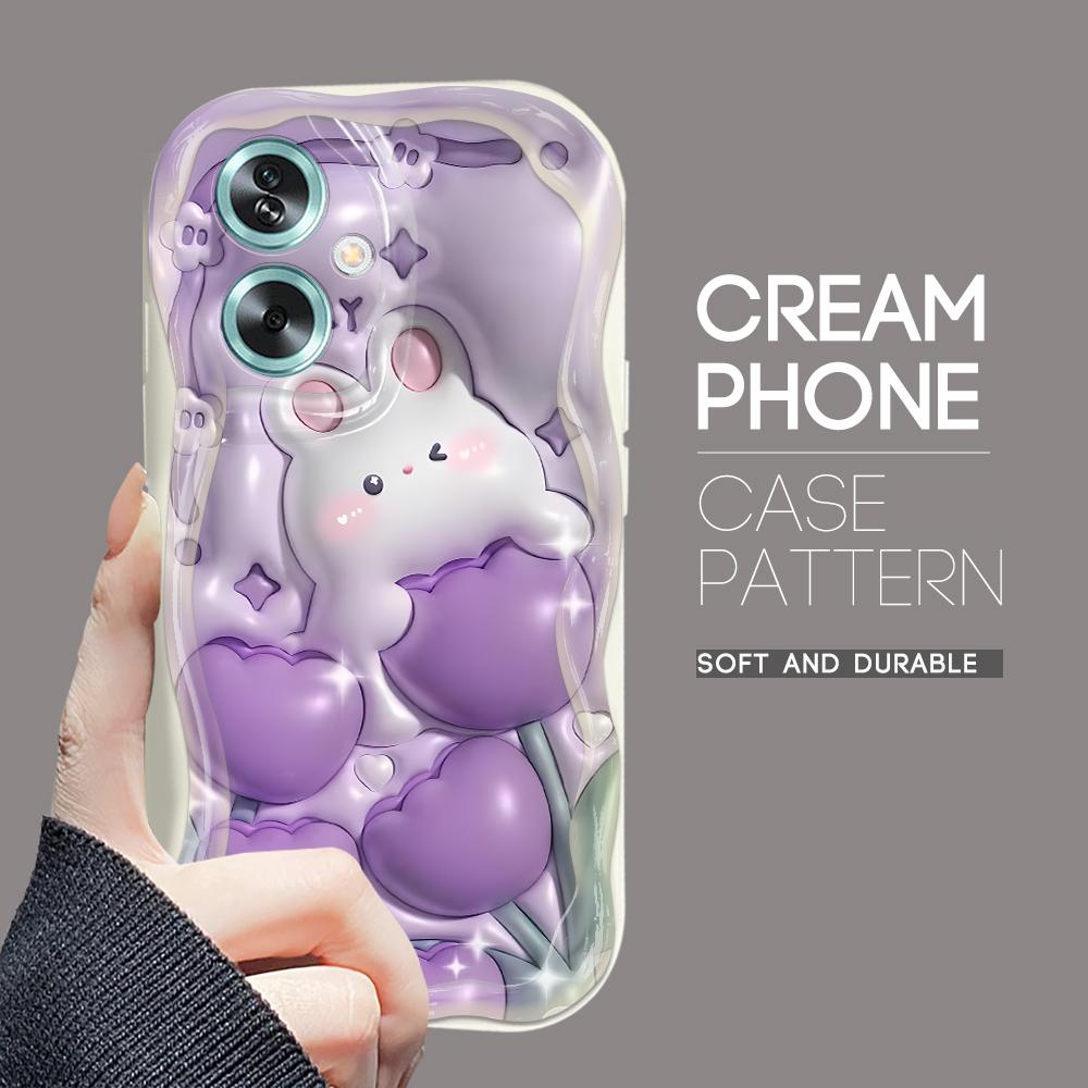 

Милый мультяшный узор, кремовая текстура, мягкий силиконовый чехол с волнистыми краями, чехол для телефона для OPPO Reno Realme Realme C67 4G белый