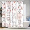 Cat Print Shower Curtain Striped Pink Hearts Pattern Waterproof Fabric Waterproof Bath Rugs Decor For Home Decoration