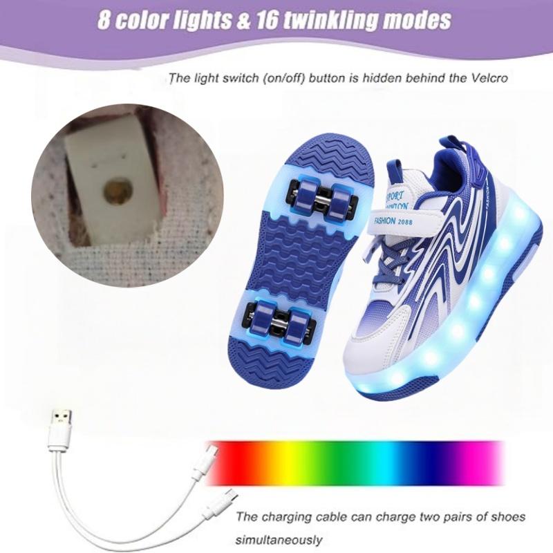 New LED Light up Roller Skates Kids Unisex Rechargeable Dual Wheel Detachable Teenager Entertainment Casual Inline Skates