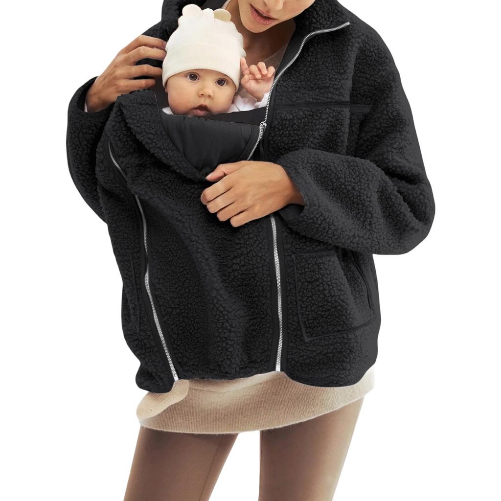 Manteau d'hiver chaud en peau de mouton unie à col roulé ample pour femme