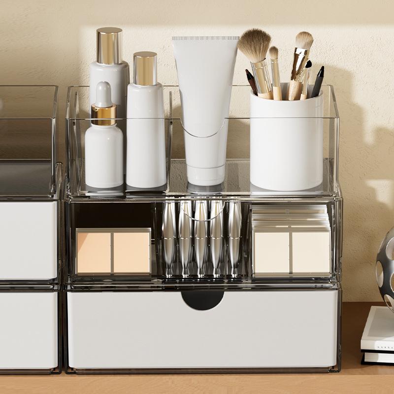 Transparent Mirror Cabinet Organizer: Narrow Cosmetic Drawer & Office Pen Holder