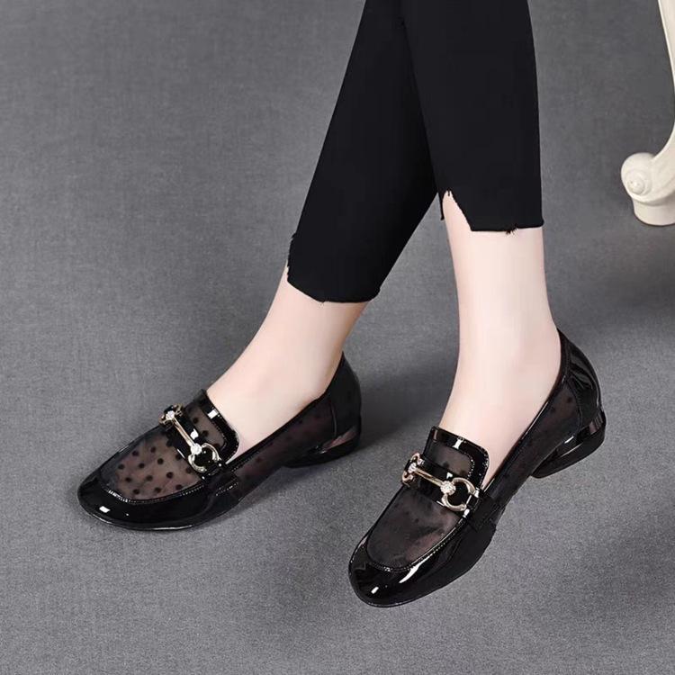 Mesh Soft Leather Single Shoes 2025 New Hollow Low-heeled Women's Sandals Summer Flat-soled Soft-soled Loafers Low-top Leather Shoes