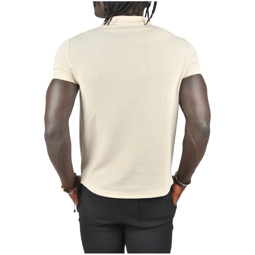 DeepSEA Slim Fit Lycra Horizontal Stripe Patterned Short Sleeve Shirt 2403241