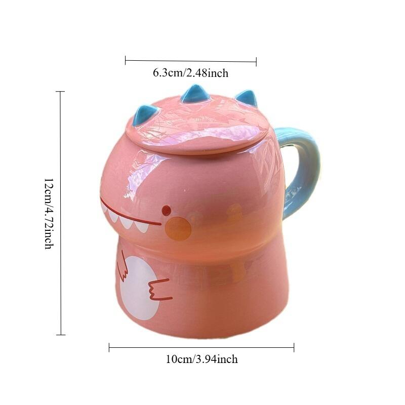 Kreslený ručně malovaný keramický hrnek s dinosaurem s víčkem Roztomilý hrnek na kávu, mléko, čaj, vodu Pár Snídaňový hrnek Domácí nápojové sklo