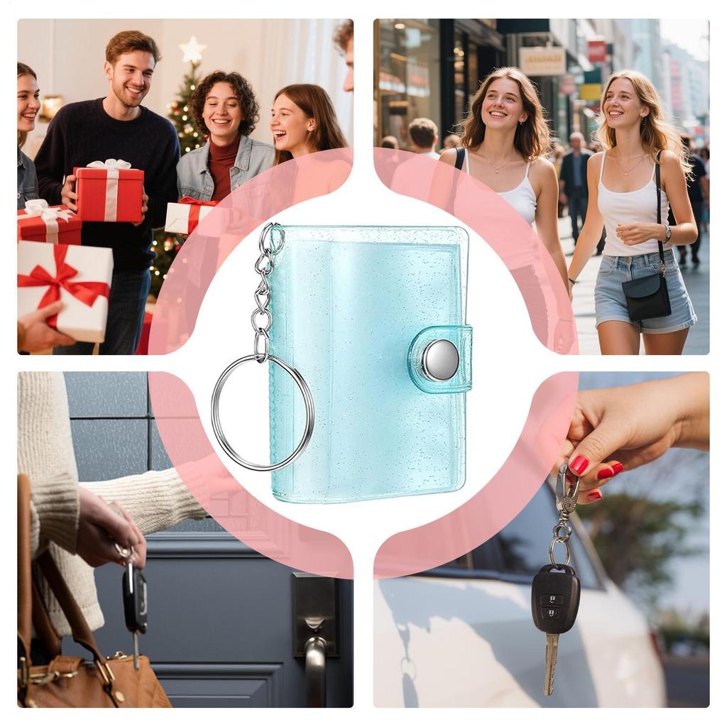 Scrapbook Keychain 24-Pockets Mini Picture Binder Small Portable Clear Binder for Kids Adults Men Women Birthday Wedding School