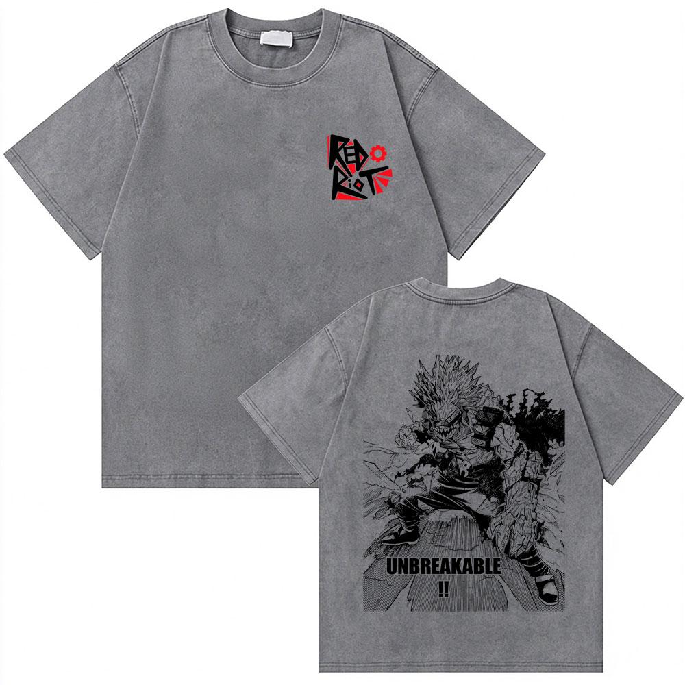 Washed Vintage Anime My Hero Academia Eijiro Kirishima T-shirt Men Women Manga Casual Retro T-shirts Men's Cotton Oversized Tees