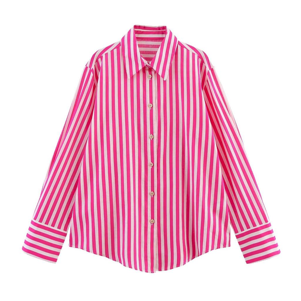 2025 Spring Women's Striped Long Sleeve Loose Shirt - European & American Style