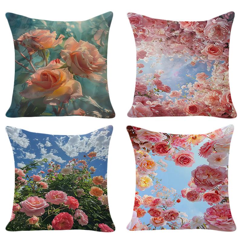 Neuer Kreativer Mode Einfacher Rosenblumen Kissenbezug Zuhause Sofa Kissenbezug