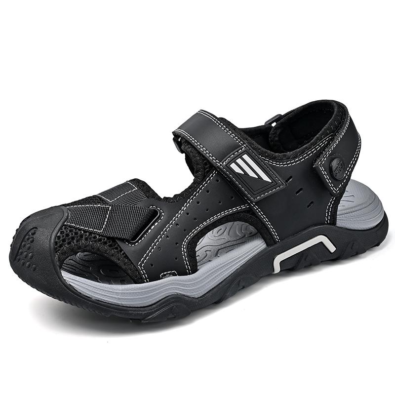 Sommer Herren Leder Strandsandalen Hohle Zehenkappe Outdoor Sportschuhe Handgefertigte Mesh Schuhe