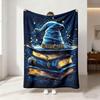 1Pc Cartoon Magic Hat Printed Flannel Blanket, Multi Size Soft Casual Blanket, Gift Blanket, Machine Washable