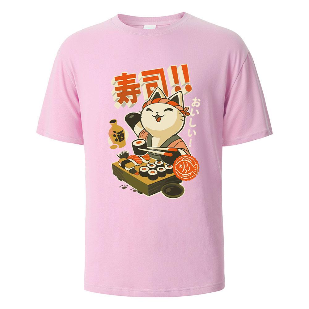 

Футболки с принтом кота-суши 100% хлопок летние футболки для мужчин женщин оверсайз повседневные топы футболки 4XL