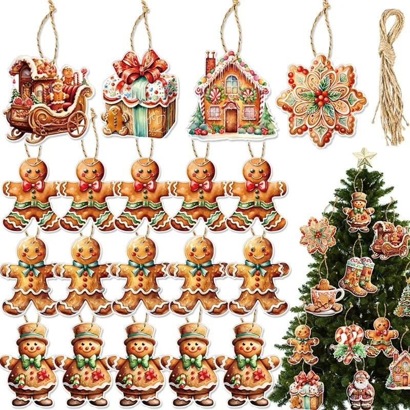 12Pcs Christmas Gingerbread Man Ornaments Mini Paper Gingerman Hanging Pendant Xmas Tree Decorations Childen New Year Gifts
